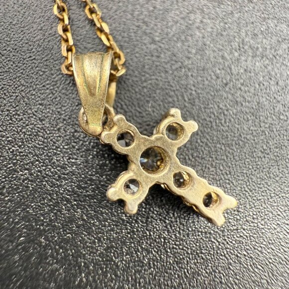 Sterling Silver Vermeil Cross Pendant Necklace With Cubic Zirconia Stones 925 It - Picture 4 of 6